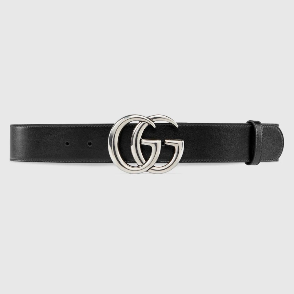 Gucci Black and Silver Belt with Iconic GG Buckle